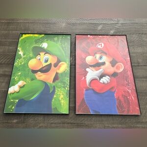 Nintendo Luigi Mario Framed Art Prints Green Red Wall Decor Set